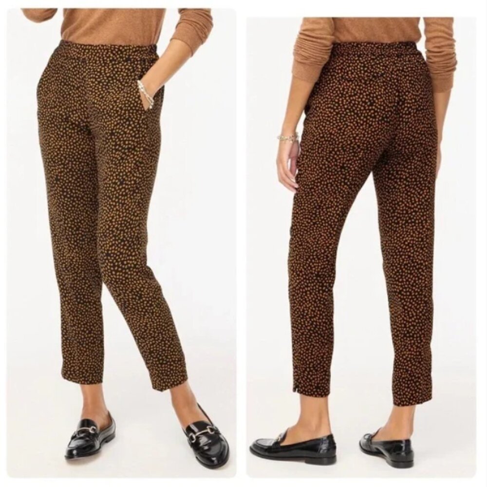 J. Crew Printed Jamie Ankle Pant In Black Golden Brandy Black Brown Light Sz 8